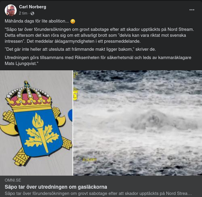 Säpo Övertar Förundersökningen Av Nord Stream