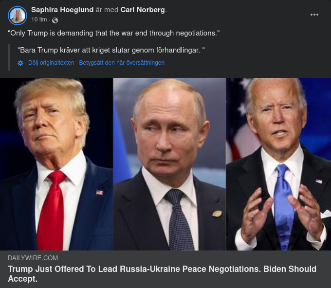 Trump Erbjuder Sig Att Fredsförhandla