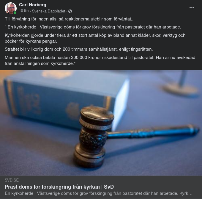 Förskingrande Präst Dömd