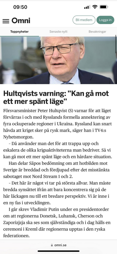 Hultqvist Varnar För Ett Mer Spänt Läge