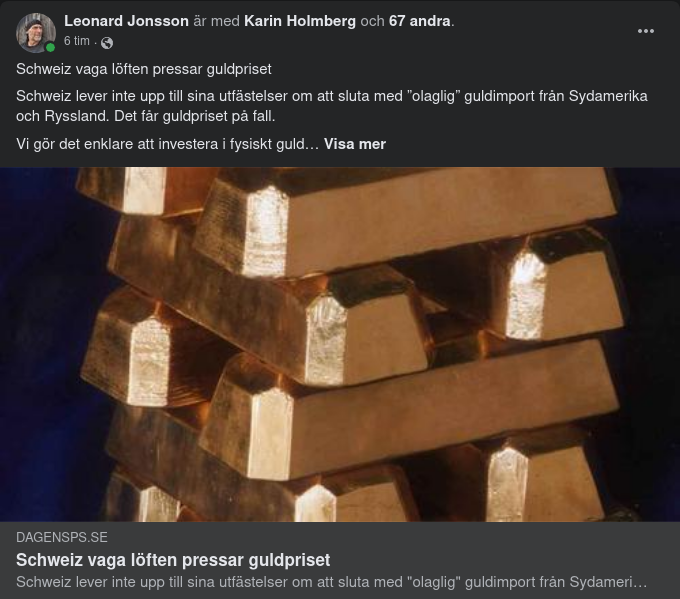 Schweiz Tvivelaktiga Guldimport