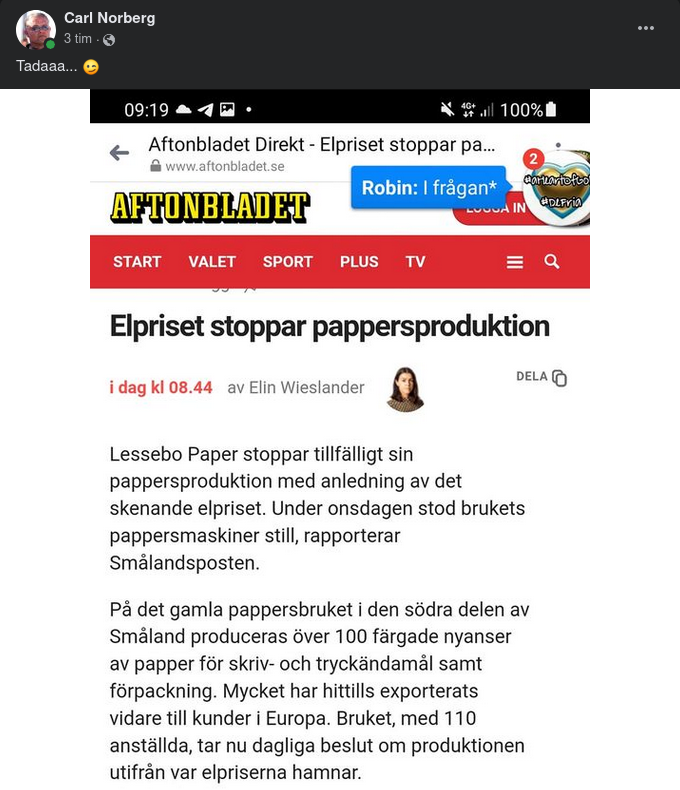 Elprisstoppad Pappersproduktion
