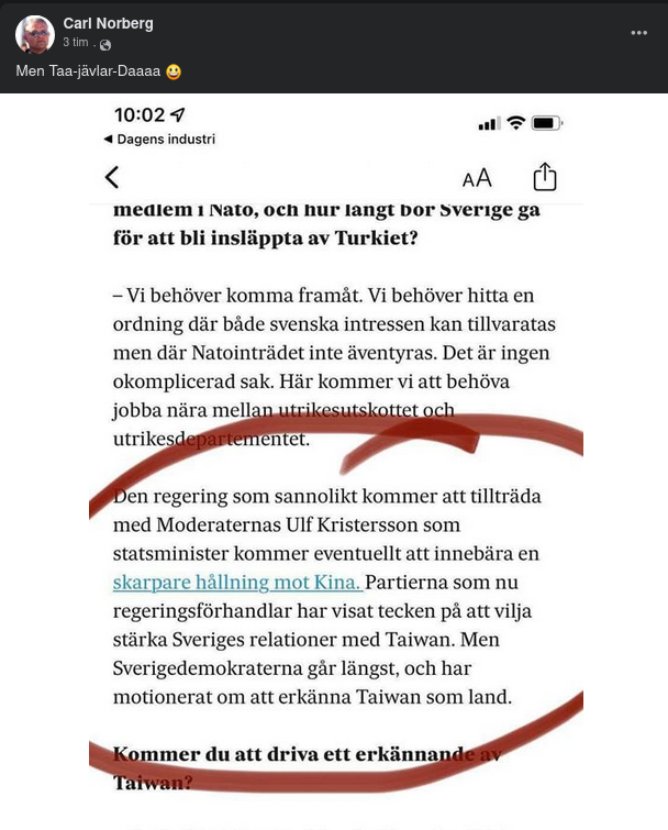 SD Har Motionerat Om Att Erkänna Taiwan