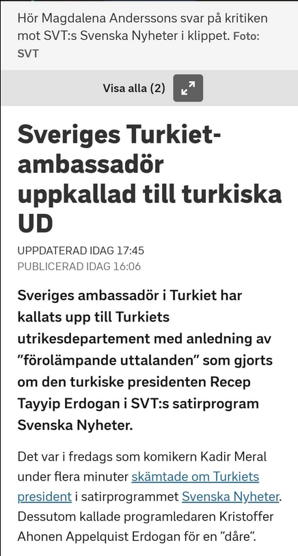 Turkiet-Ambassadör Uppkallad Efter Svensk TV-Satir