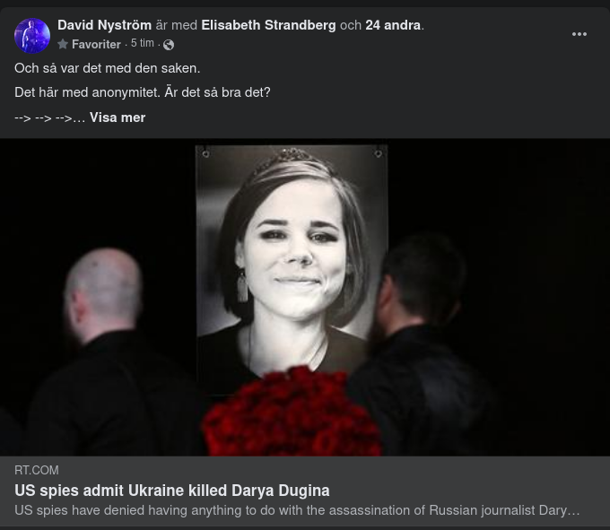 USA Säger Att Ukraina Mördade Darya Dugina