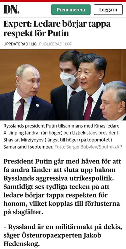 Putin Tappar Världsledarrespekt I DN