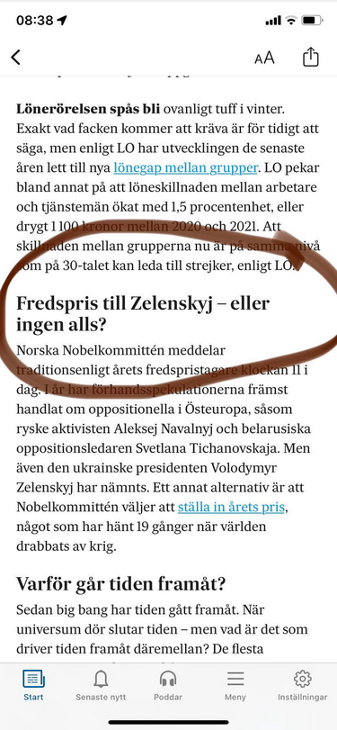 Zelensky & Opinionsbildande Fredspris