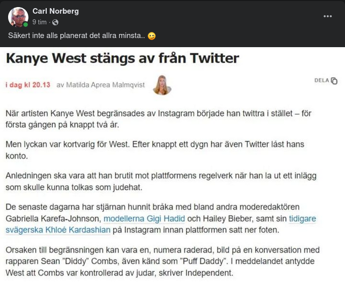 Judehatstolkande Twitter Stänger Av Kanye West