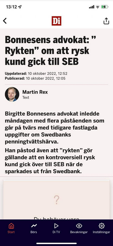Rykten Om Kontroversiell Rysk Kunds Bankbyte