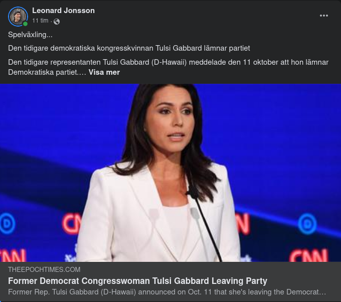 Tulsi Lämnar Demokratiska Partiet