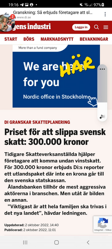 Ålandsbanken Hjälper Företagare Undan Svensk Skatt