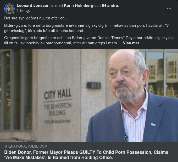 Biden-Donerande Före Detta Borgmästare Erkänner Barnpornografiinnehav