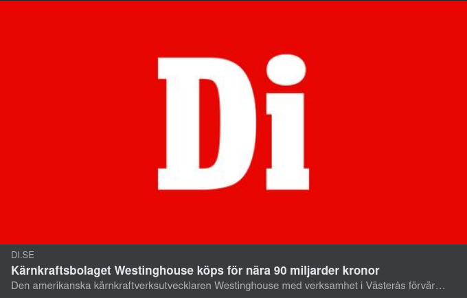 Westinghouse Sålt För Närmare 90 Miljarder Kronor