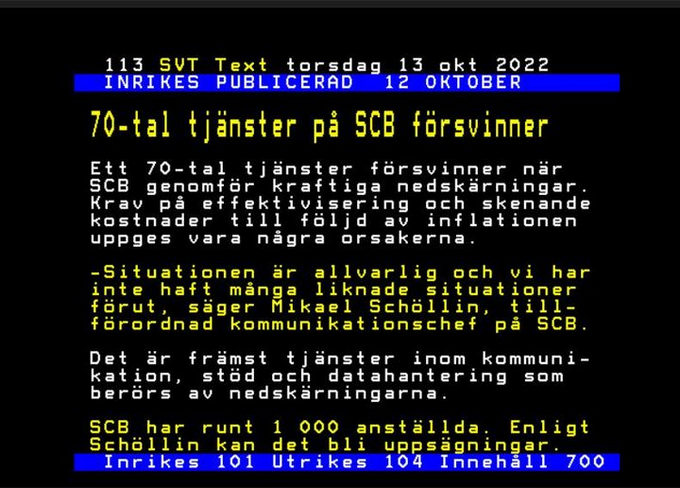 70-Tal Tjänster Bort På SCB