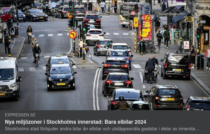 Bara Elbilar I Delar Av Stockholms Innerstad 2024