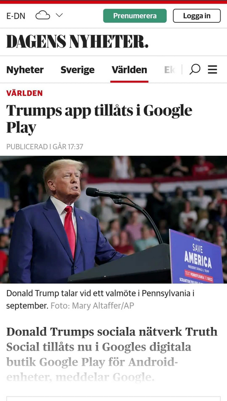 Trumps Truth-App Hos Google Play