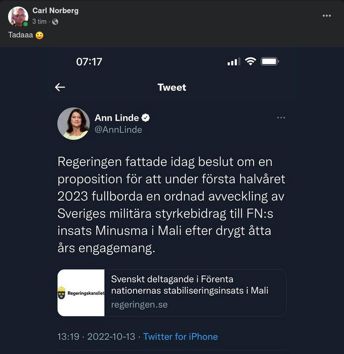 Sverige Avvecklar Militär Närvaro I Mali