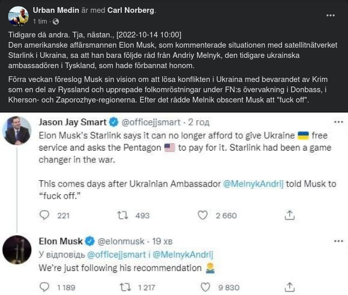 Musk Följer Ukrainas Ambassadörs Rekommendation