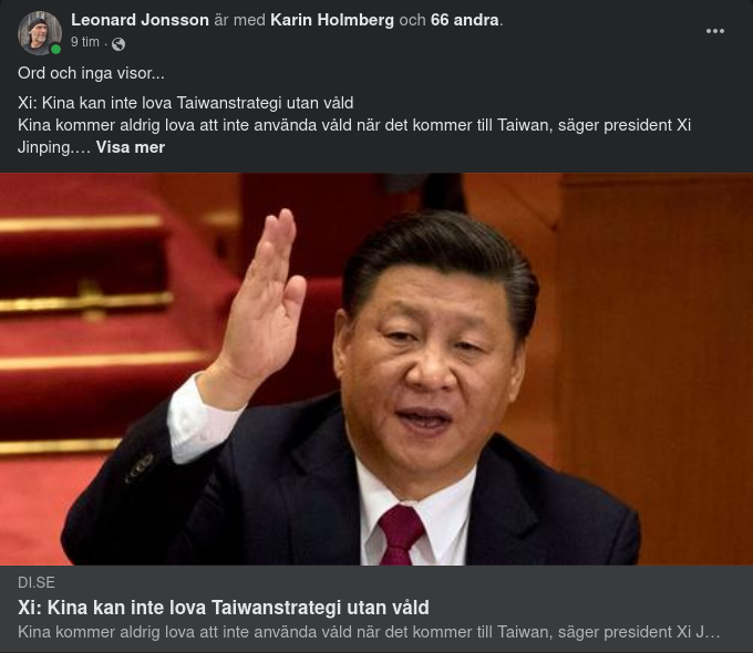 Xi Utesluter Inte Våld I Kinesisk Taiwan-Strategi