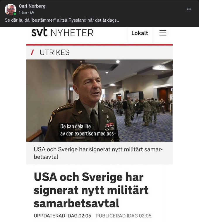 Nysignerat Militärt Samarbetsavtal Mellan USA & Sverige