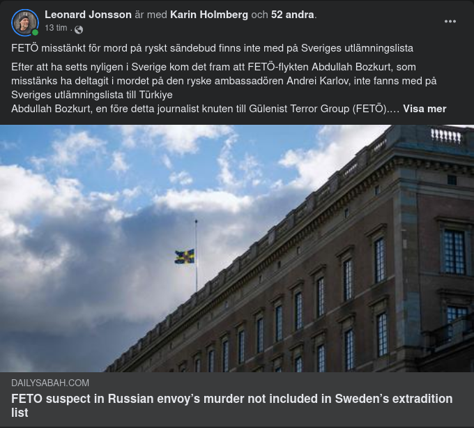 Mordmisstänkt FETÖ-Anhängare Inte På Svensk Utlämningslista