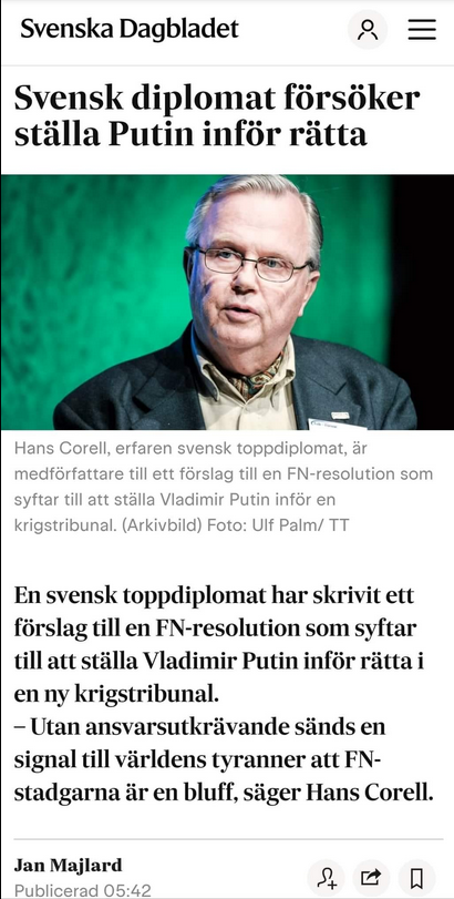 Svensk Diplomat Försöker Ställa Putin Inför Rätta