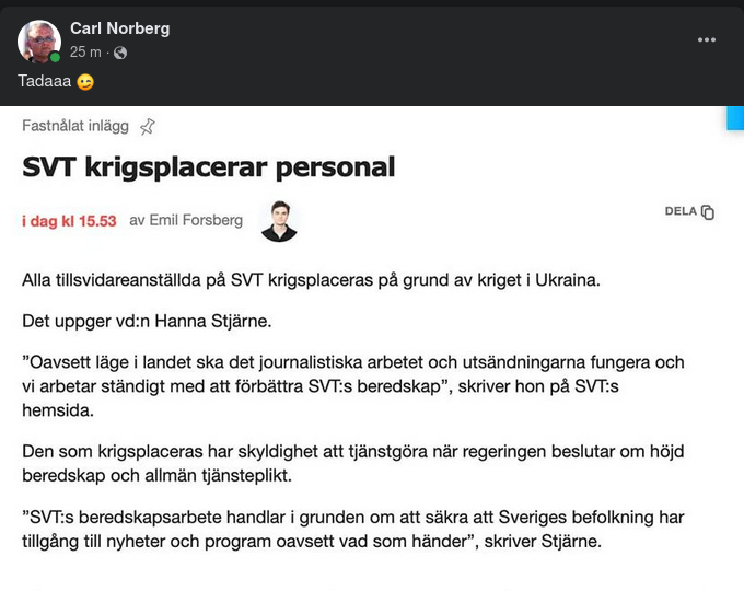 SVT Krigsplacerar Personal