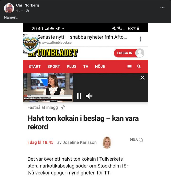 Över Ett Halvt Ton Kokain Taget Söder Om Stockholm