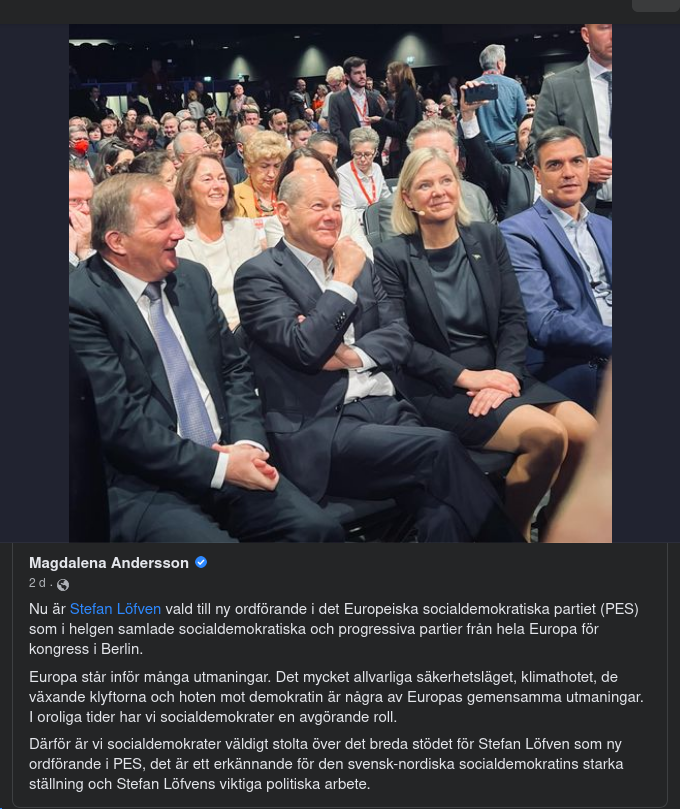 Löfven Vald Till Ny Ordförande I PES