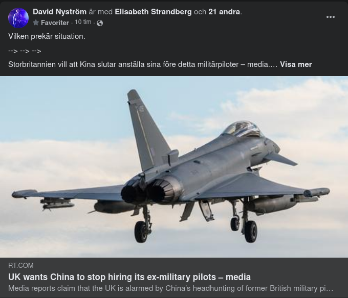 Storbritannien Vill Att Kina Slutar Anställa Deras Tidigare Militärpiloter