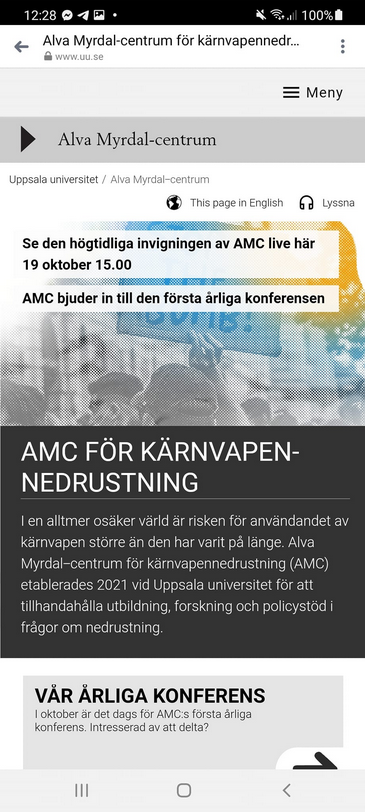 Alva Myrdal-Centrum För Kärnvapennedrustning I Tiden