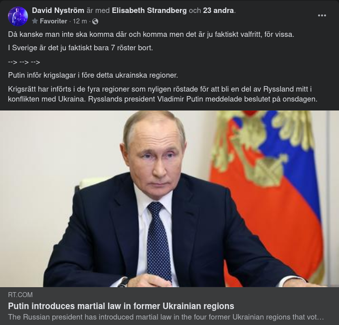 Putin Deklarerar Krigslagar I Nyligen Inlemmade Regioner