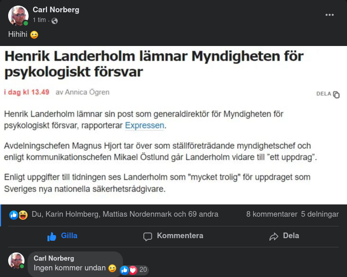 Henrik Landerholm Lämnar Myndigheten För Psykologiskt Försvar