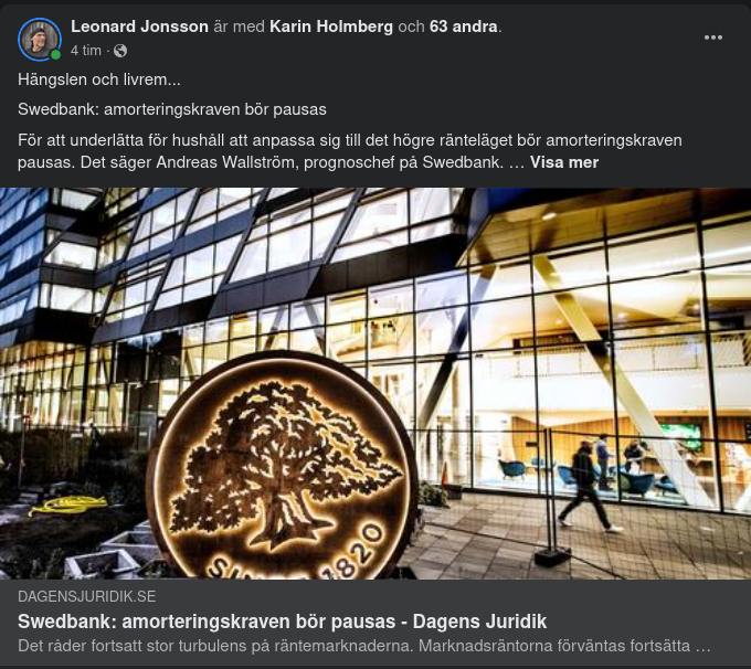 Swedbank Vill Pausa Amorteringskraven