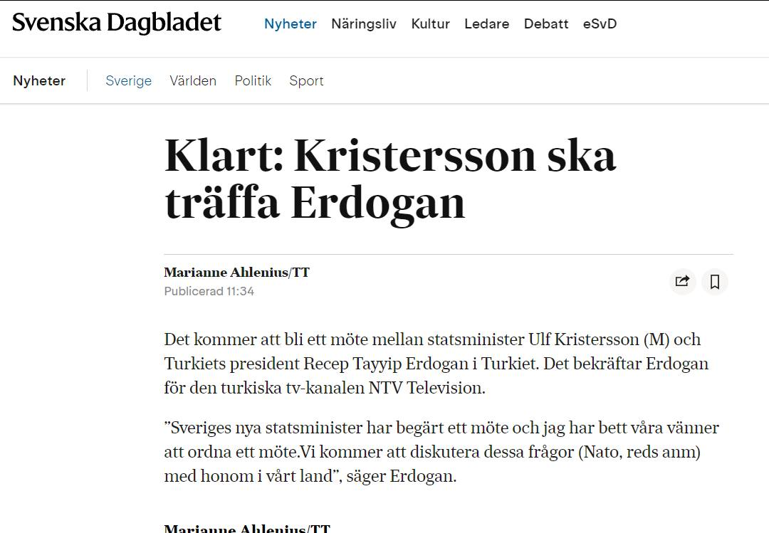 Erdoğan Bekräftar Möte Med Kristersson I Turkiet