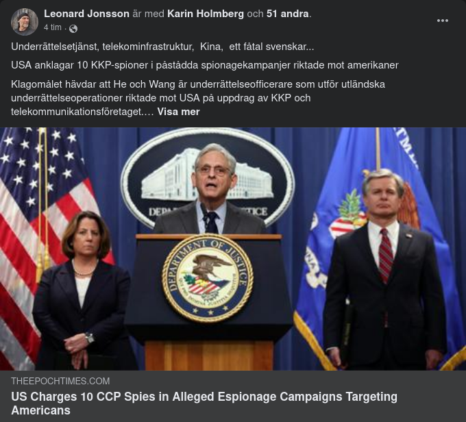 USA Anklagar Tio Kineser För Spioneri