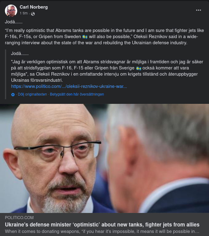 Optimistisk Ukrainsk Försvarsminister