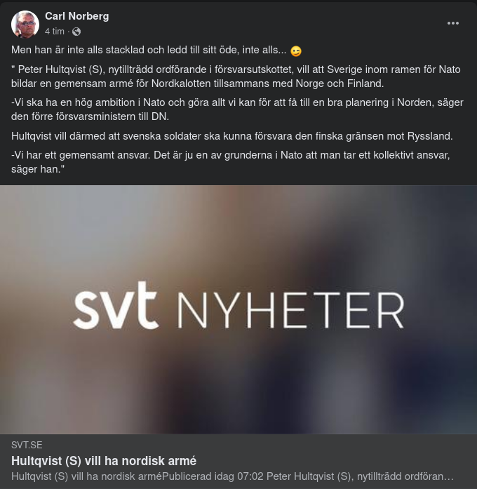 Hultqvist Vill Ha Nordisk Armé