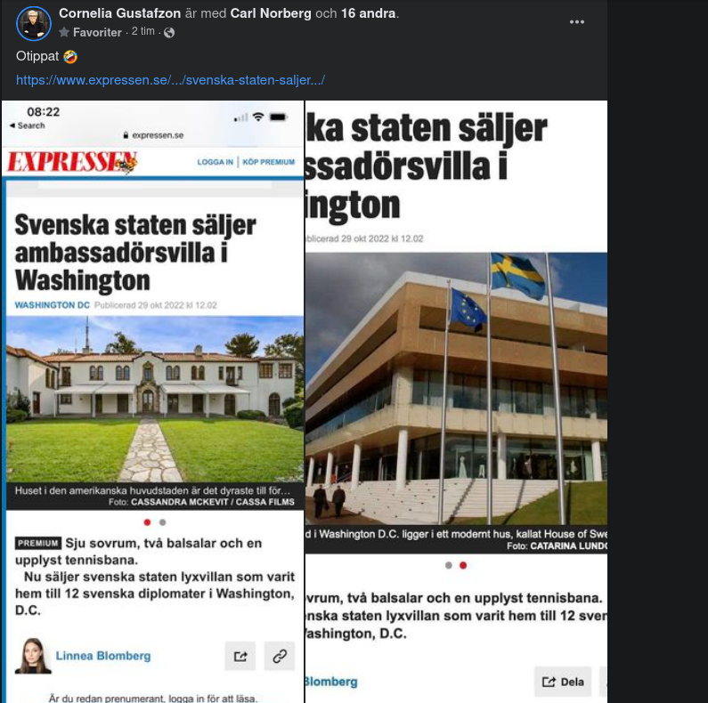 Sverige Säljer House Of Sweden I Washington