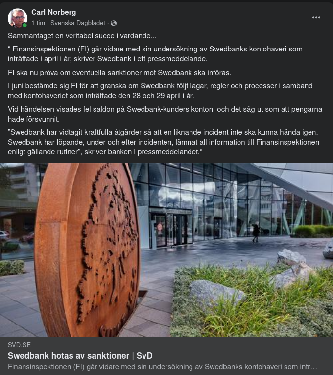 FI Undersöker Swedbanks Kontohaveri Vidare