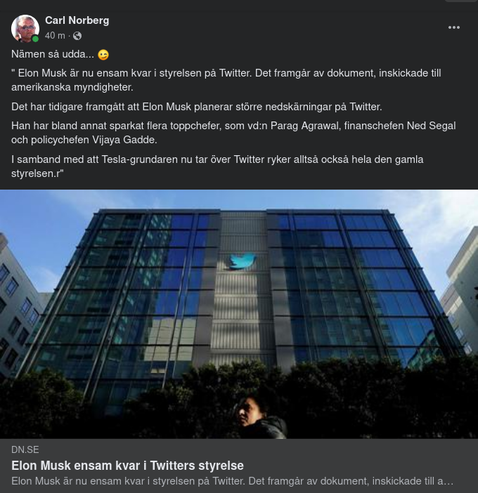 Musk Ensam Kvar I Twitters Styrelse