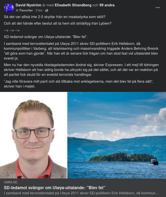 SD-Ledamot Svänger Om Utøya