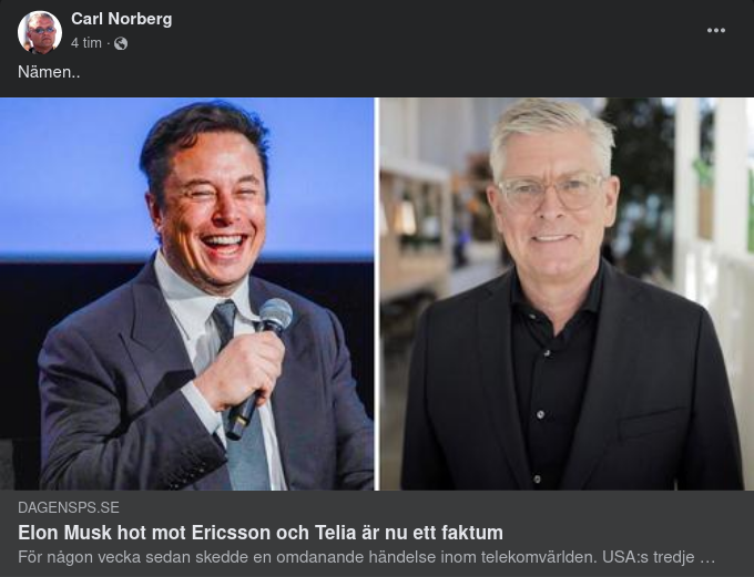 Musk Ett Faktiskt Hot Mot Ericsson & Telia Skriver DI