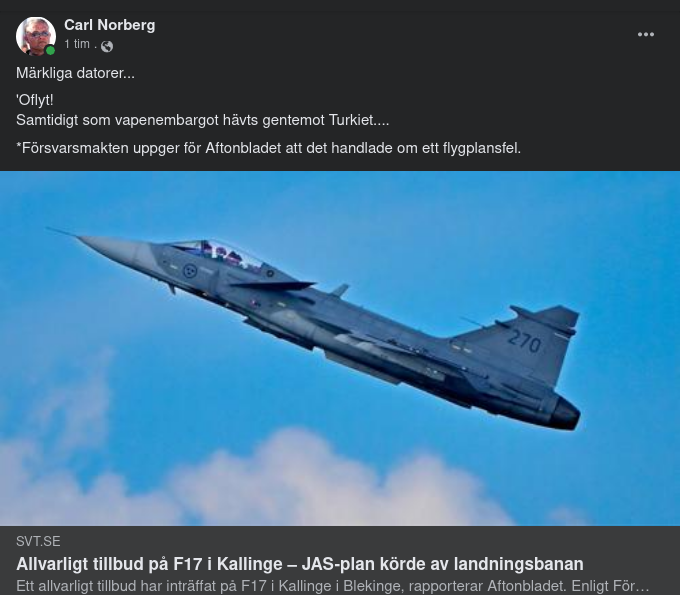 JAS-Plan Körde Av Landningsbanan På F17