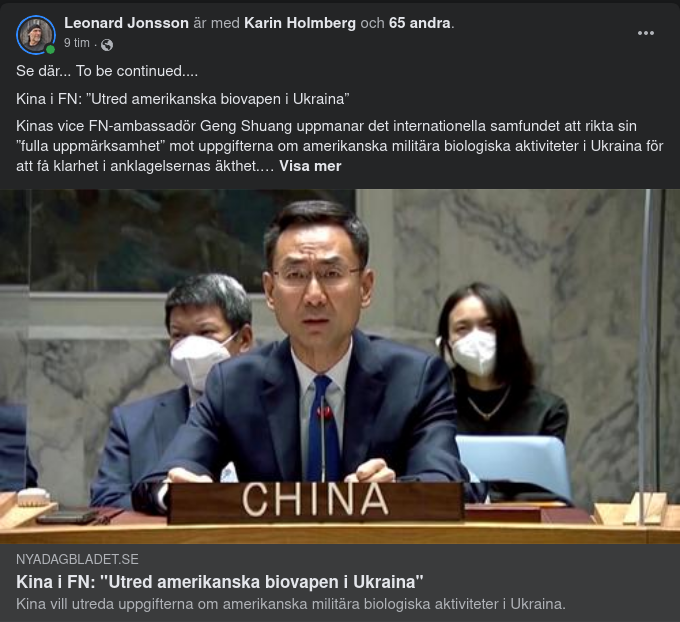 Kina Vill Att FN Utreder Rysslands Uppgifter Om Amerikanska Biovapen I Ukraina