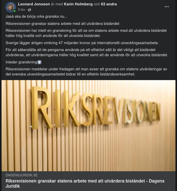 Riksrevisionsgranskning Av Statens Biståndsutvärderingsarbete