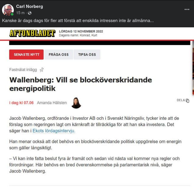 Energiinvesteringsmissnöjd Wallenberg