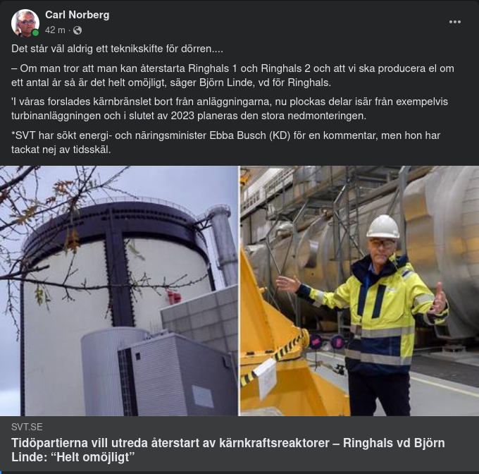 Återstart Helt Omöjligt Säger Ringhals VD