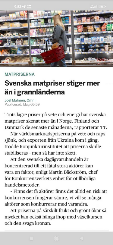 Svenska Matpriser Mer Stigande Än Grannländer