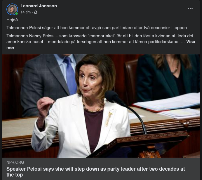 Pelosi Avgår Som Partiledare